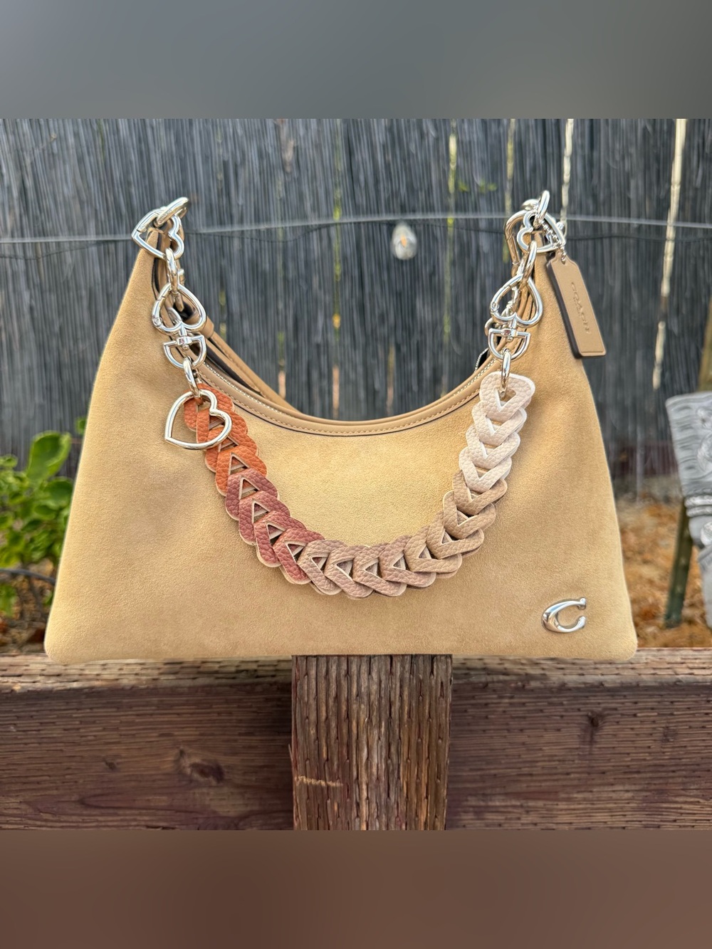 Novelty Strap| Bag Strap| Pebbled Faux Leather Ombré| Chain Link| Heart Shape